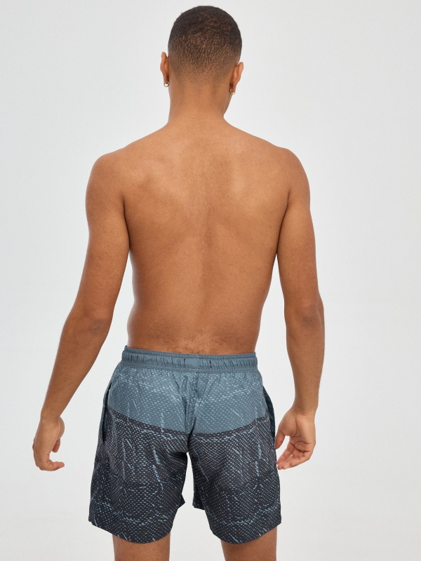 Miniprint print swimsuit black middle back view