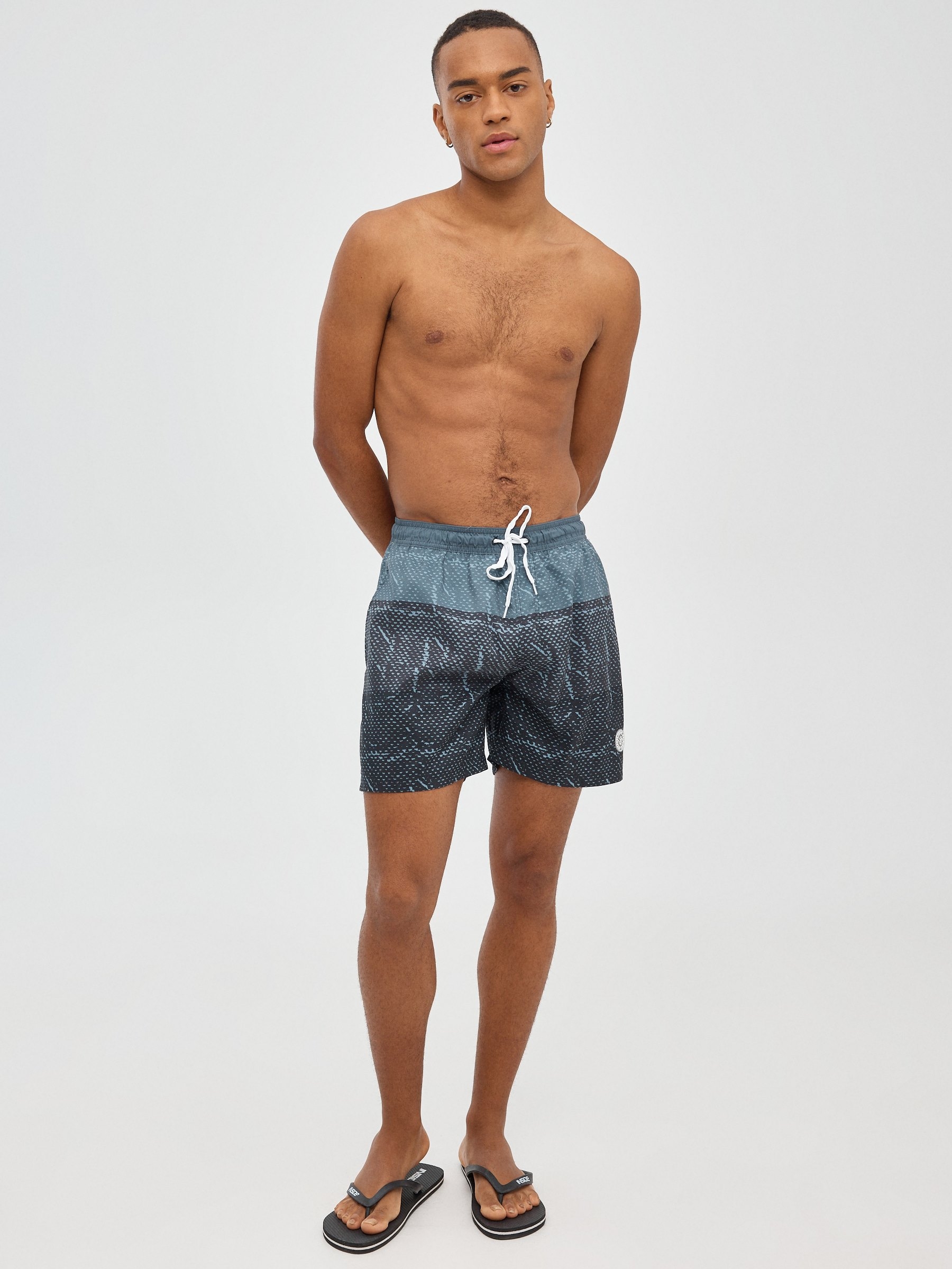 Fato de banho miniprint preto vista meia frontal