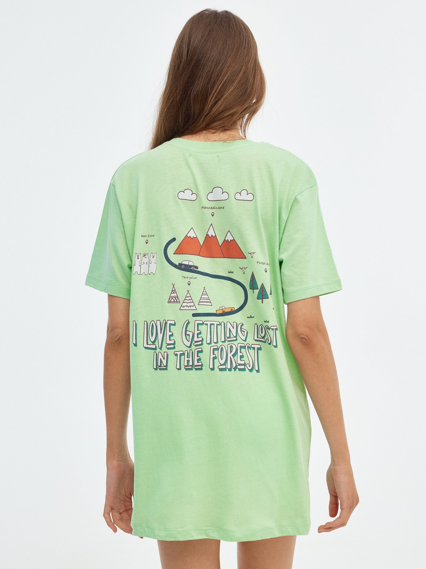T-shirt oversized In Forest verde claro vista meia frontal