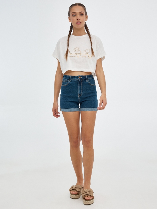 Camiseta crop Heliophilia beige vista general frontal