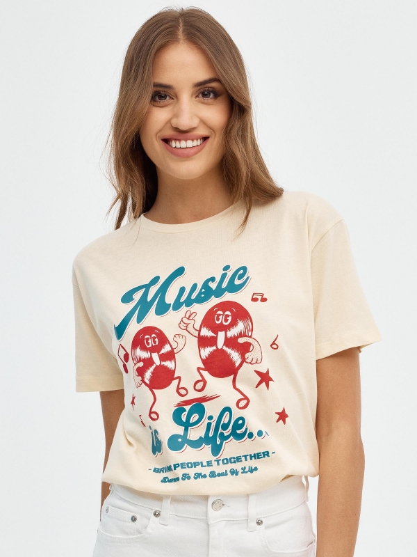 T-shirt de música de grandes dimensões areia vista meia frontal