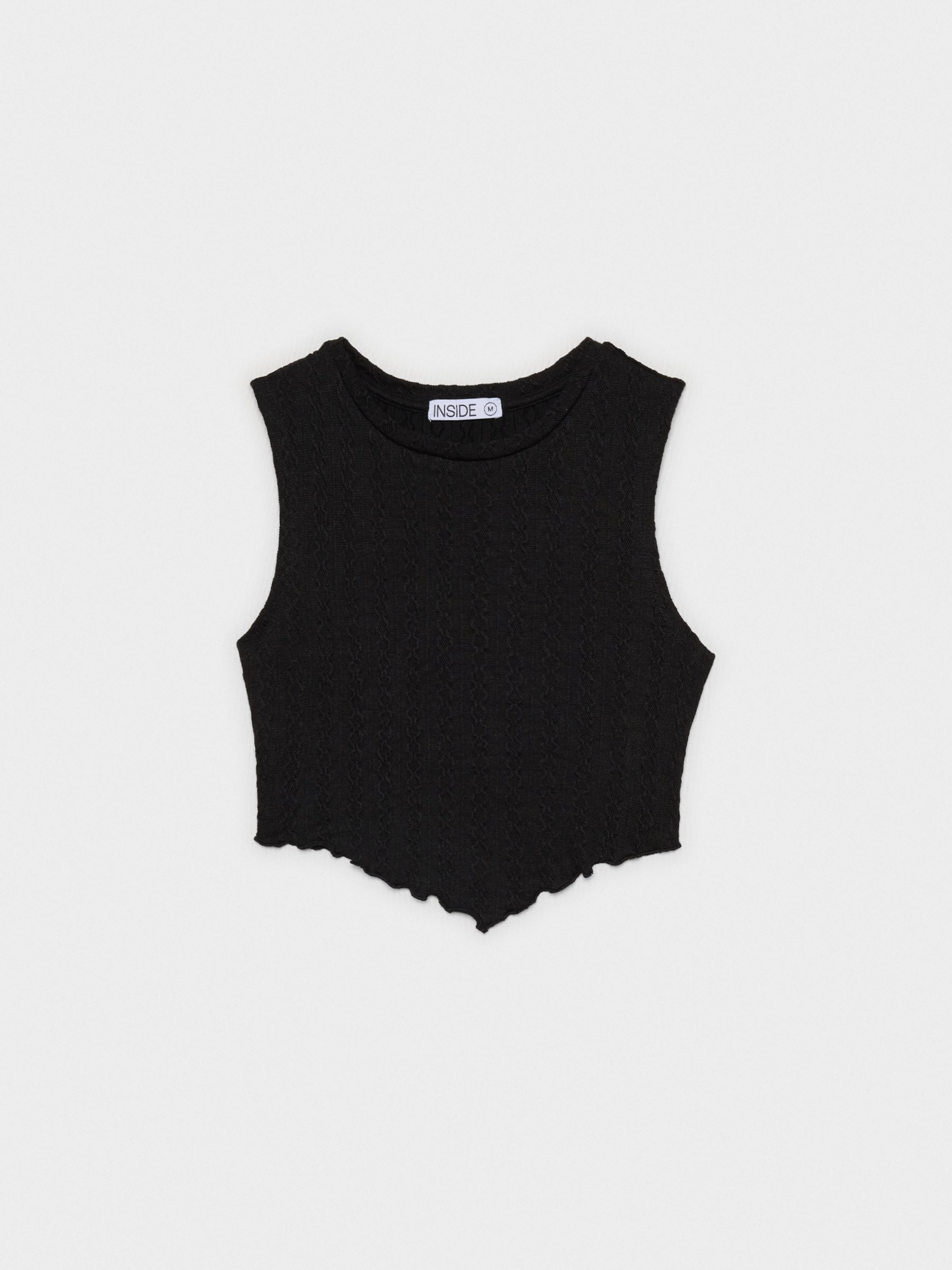 Black crop top with piping black middle front view