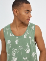 %Pto% Camiseta tirantes print palmeras verde oliva