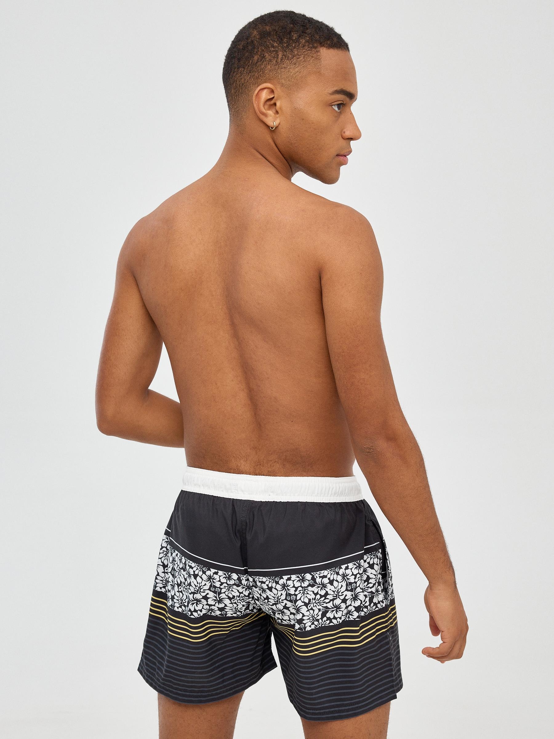 Stripes and flowers swimsuit black middle front view