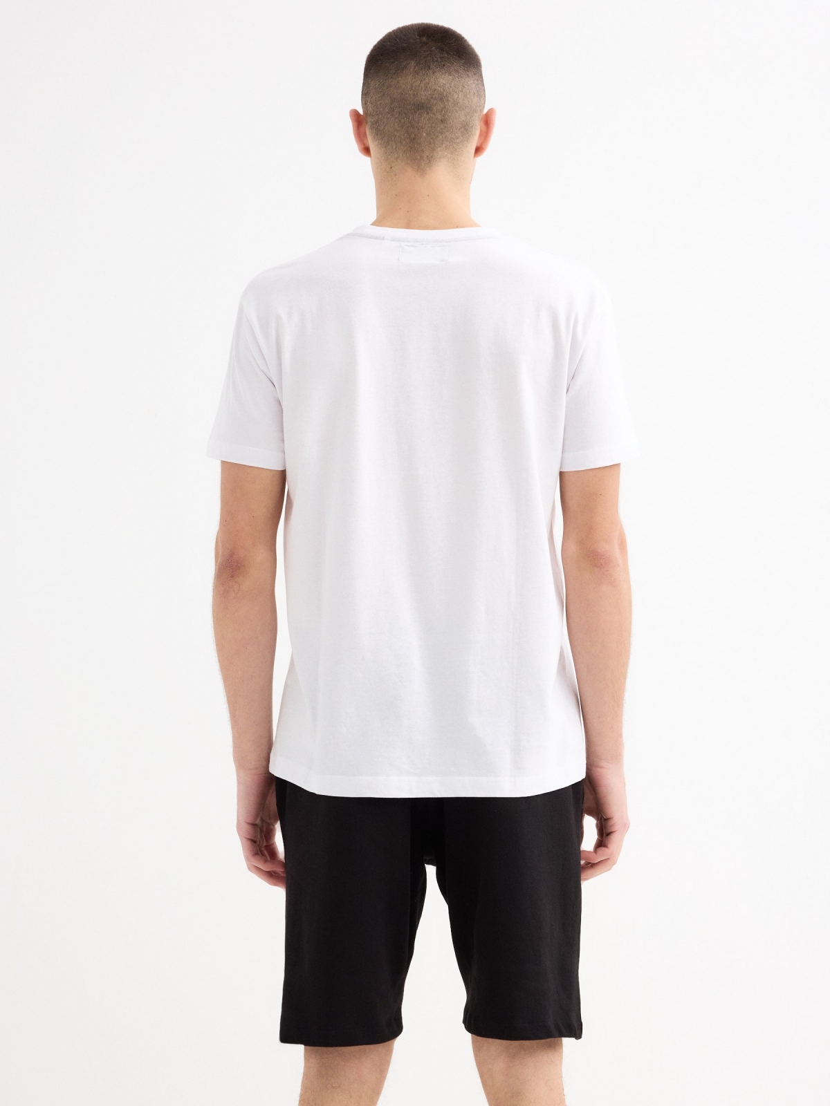 Camiseta gráfico con bolsillo blanco vista media trasera