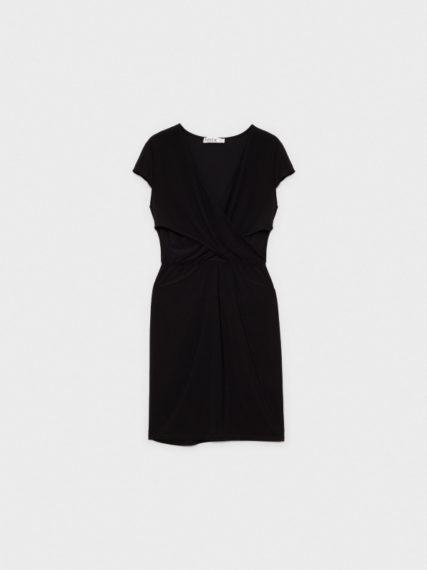  Vestido mini escote cruzado frunce negro