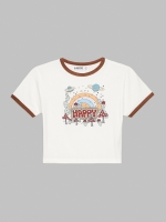 %Pto% Happy crop pritd T-shirt off white
