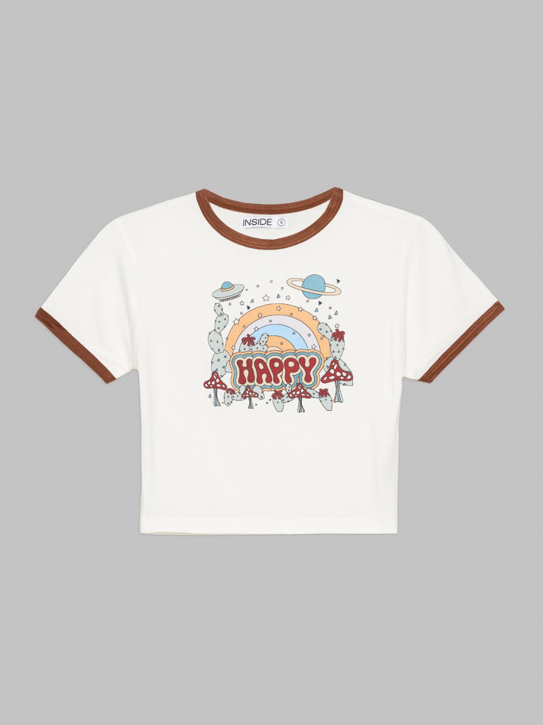 T-shirt crop print Happy off white vista meia frontal