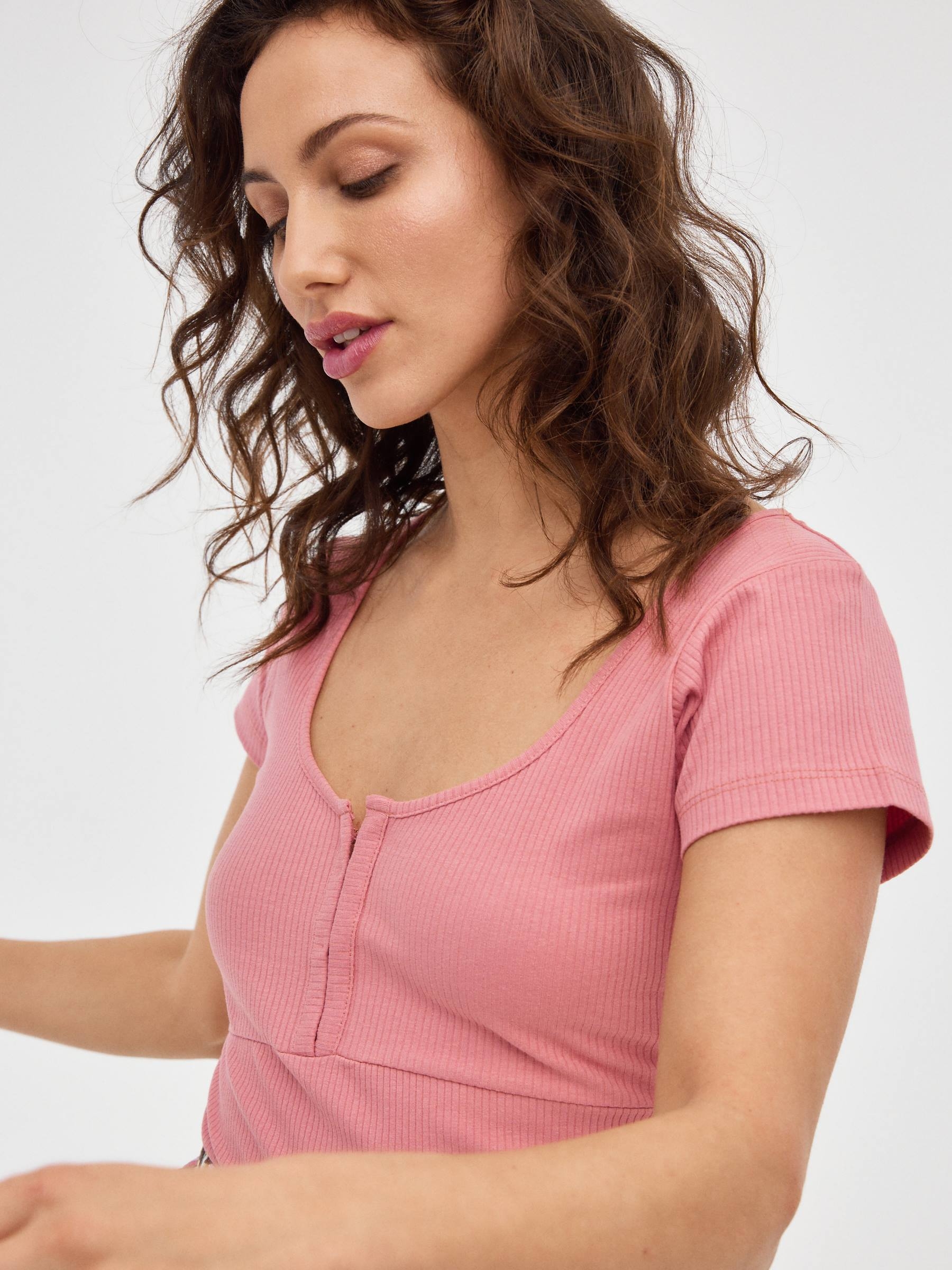 Body Rib con corchetes rosa vista media frontal