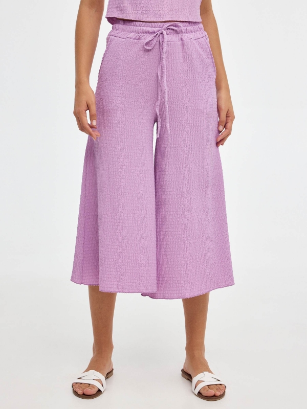 Textured culotte pants mauve middle front view