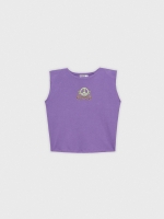 %Pto% Print T-shirt with shoulder pads aubergine