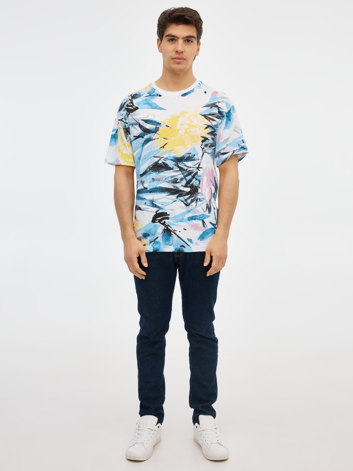 Watercolor print t-shirt white front view