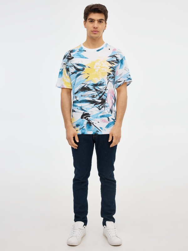 Watercolor print t-shirt white front view