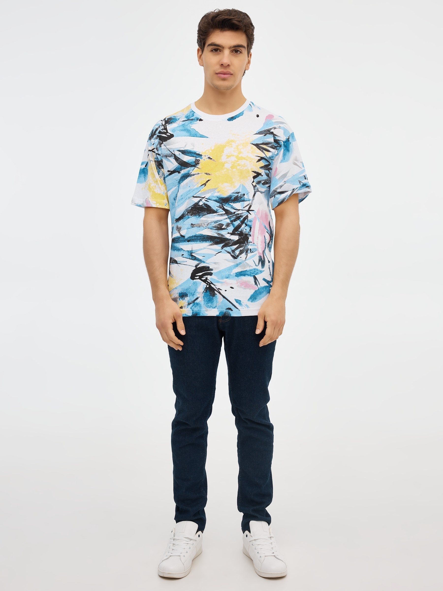 Camiseta print acuarela blanco vista media frontal