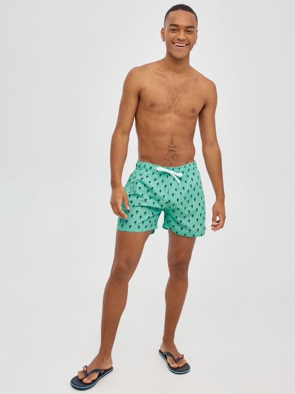 Miniprint swimsuit cactus green front view