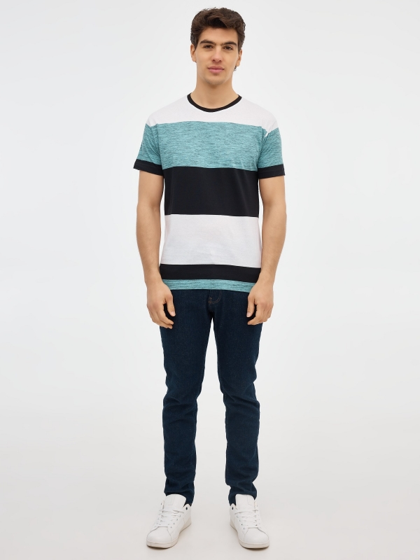 Color block print t-shirt blue front view