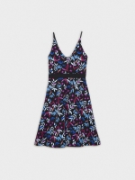 %Pto% Elastic leaf print dress black front view