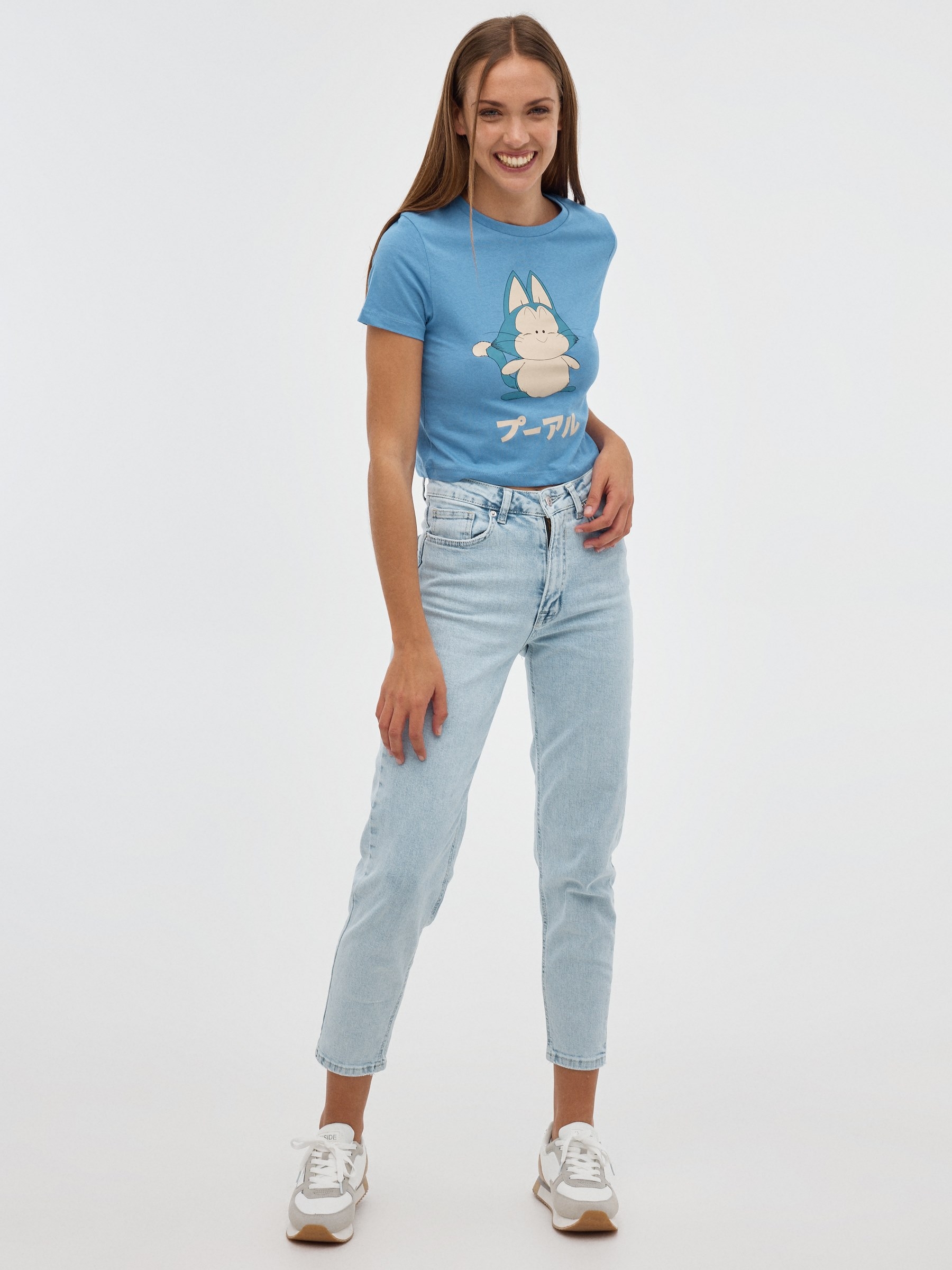 Camiseta Dragon Ball azul acero vista media frontal