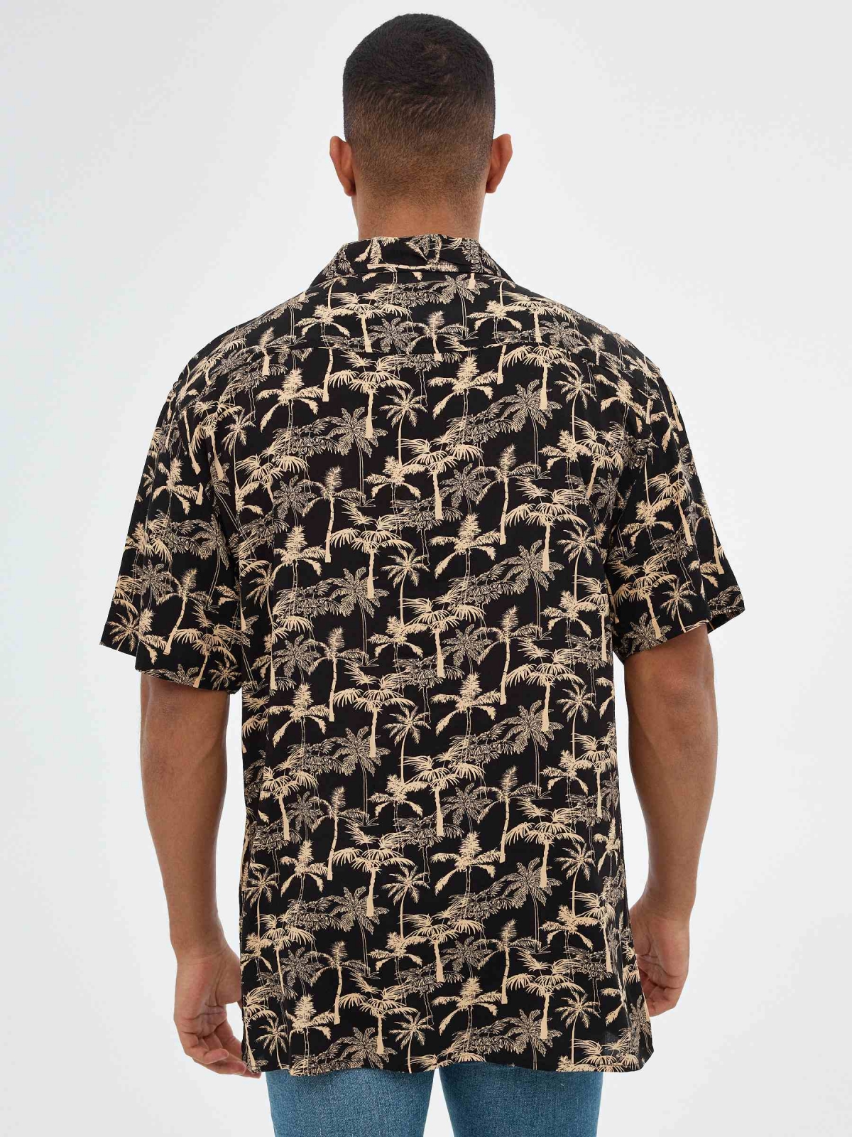 Palm print shirt black middle back view