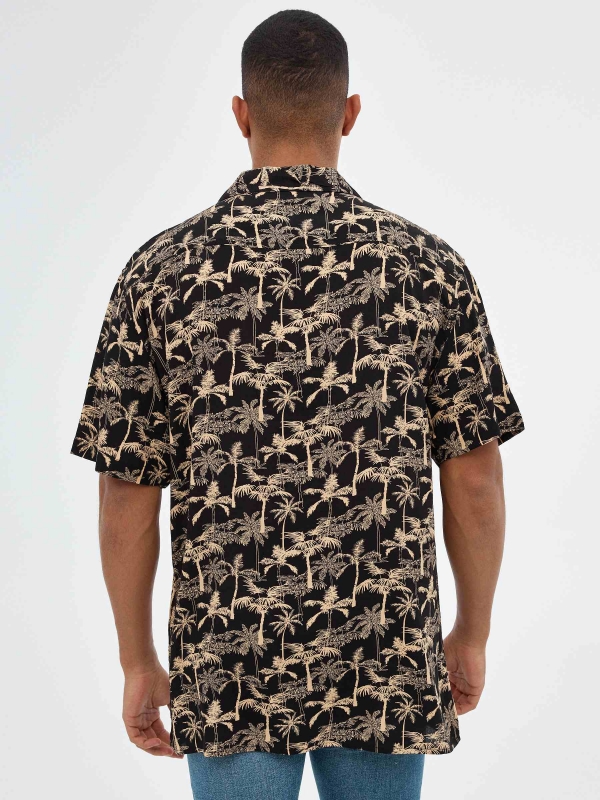 Palm print shirt black middle back view