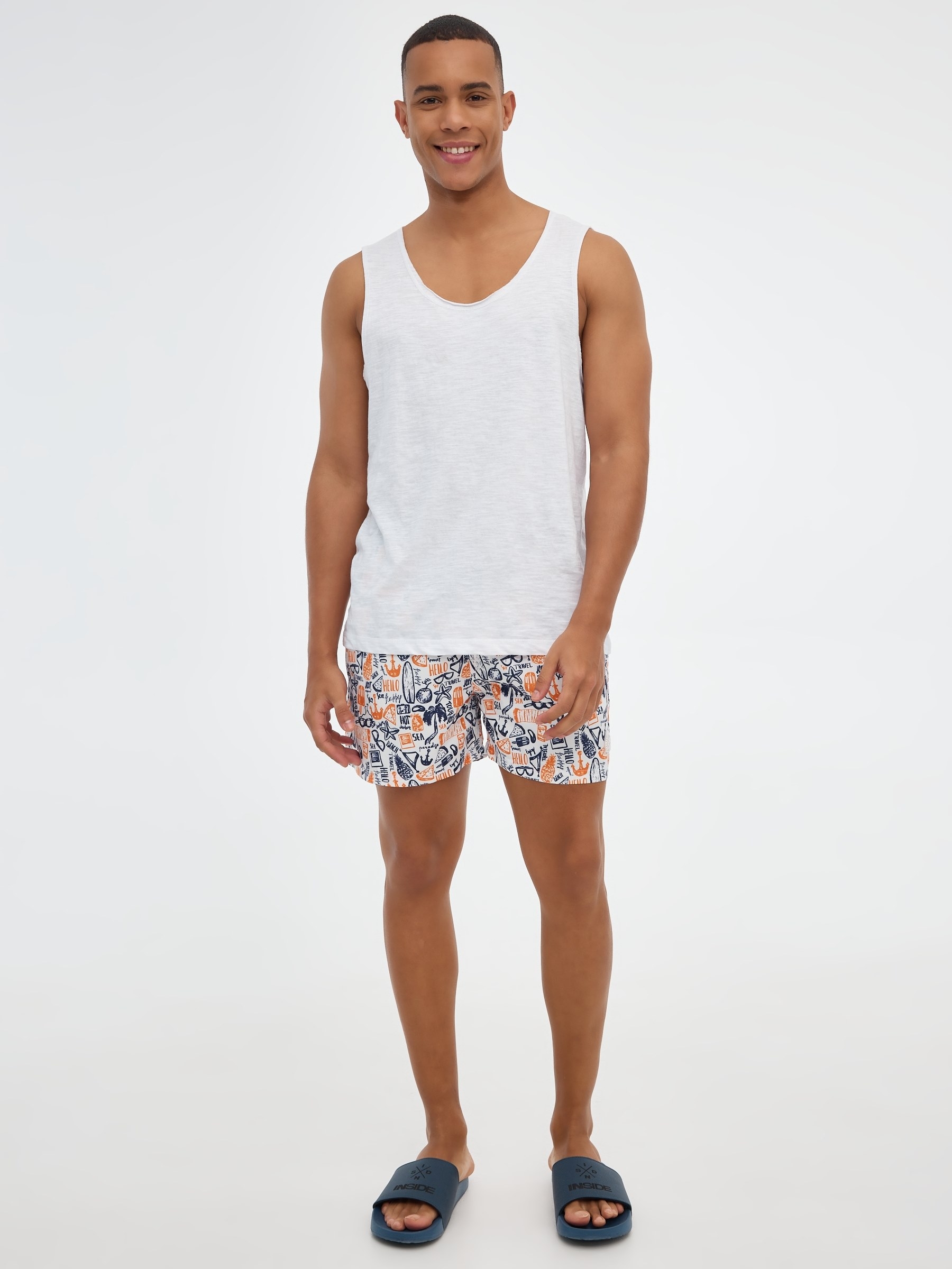 Patterned print swimsuit white middle front view