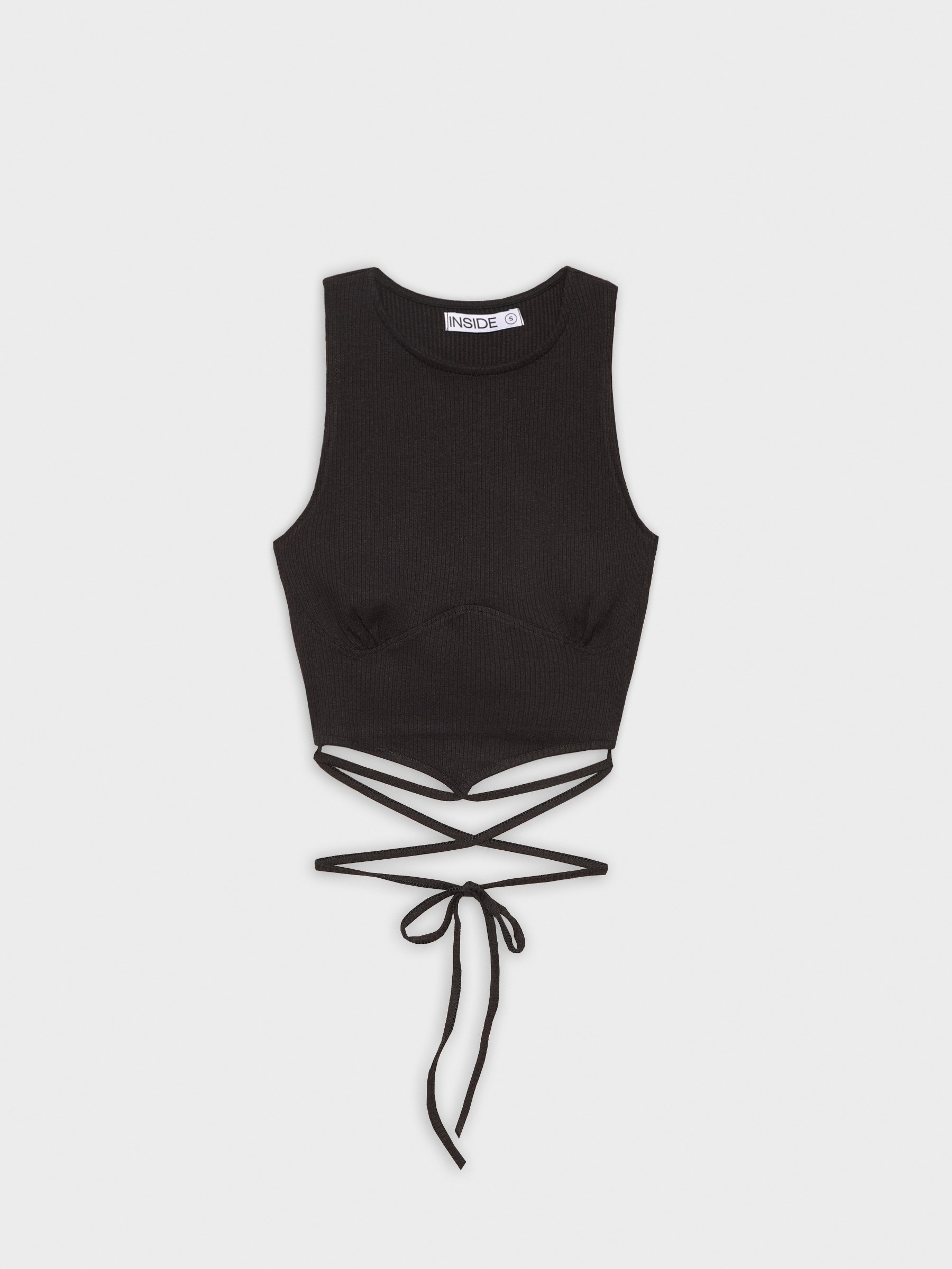 Camiseta satinada con tiras negro vista media frontal