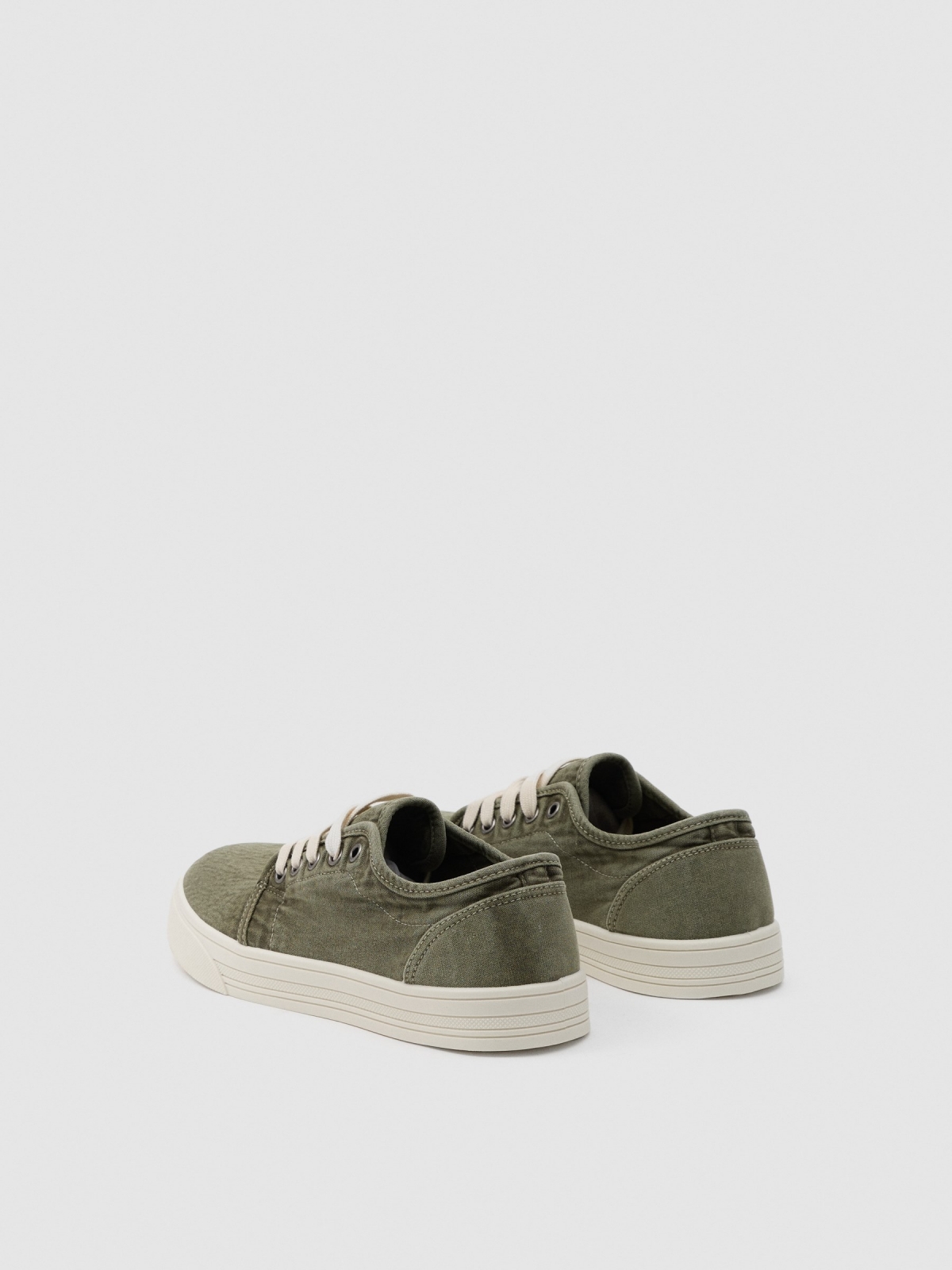 Washed canvas trainer olive green