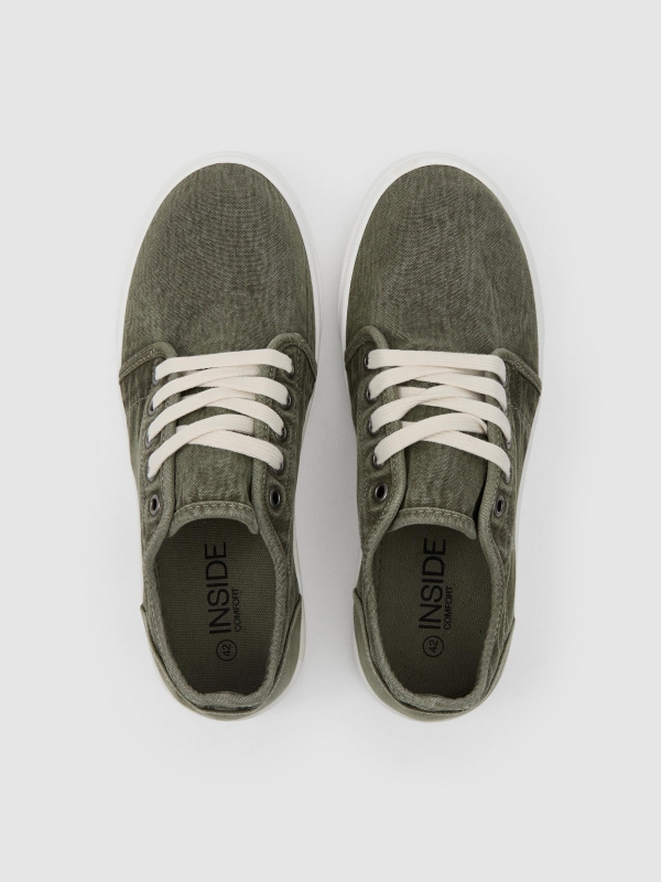 Washed canvas trainer olive green