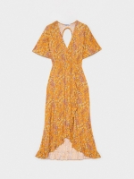 %Pto% Vestido midi floral amarelo laranja