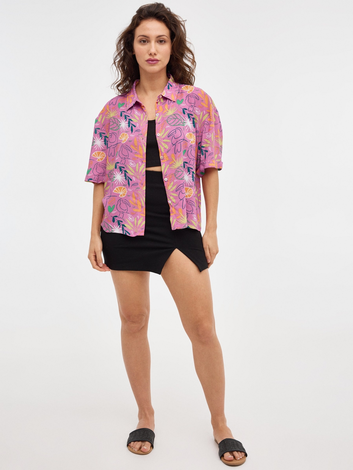 Camisa Crop Print Tucán multicolor vista general frontal