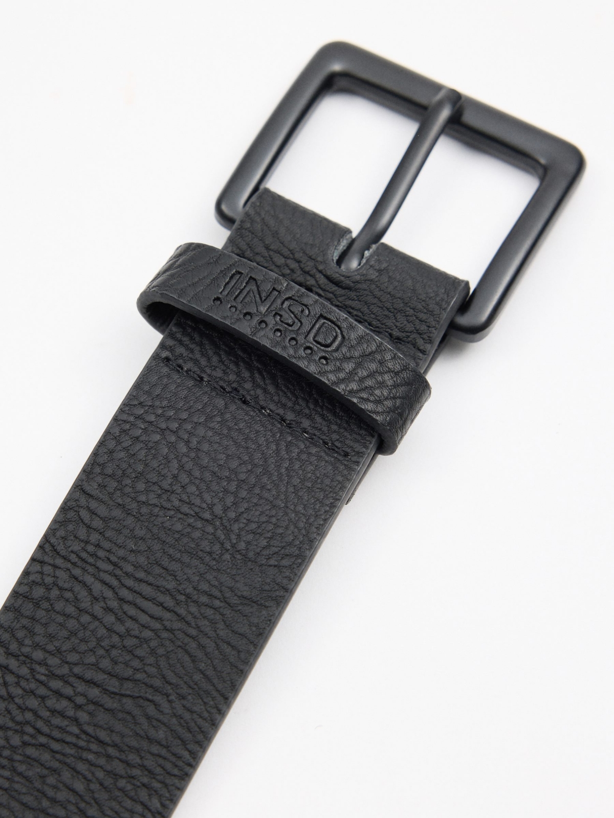 Men's black leatherette belt black detail view