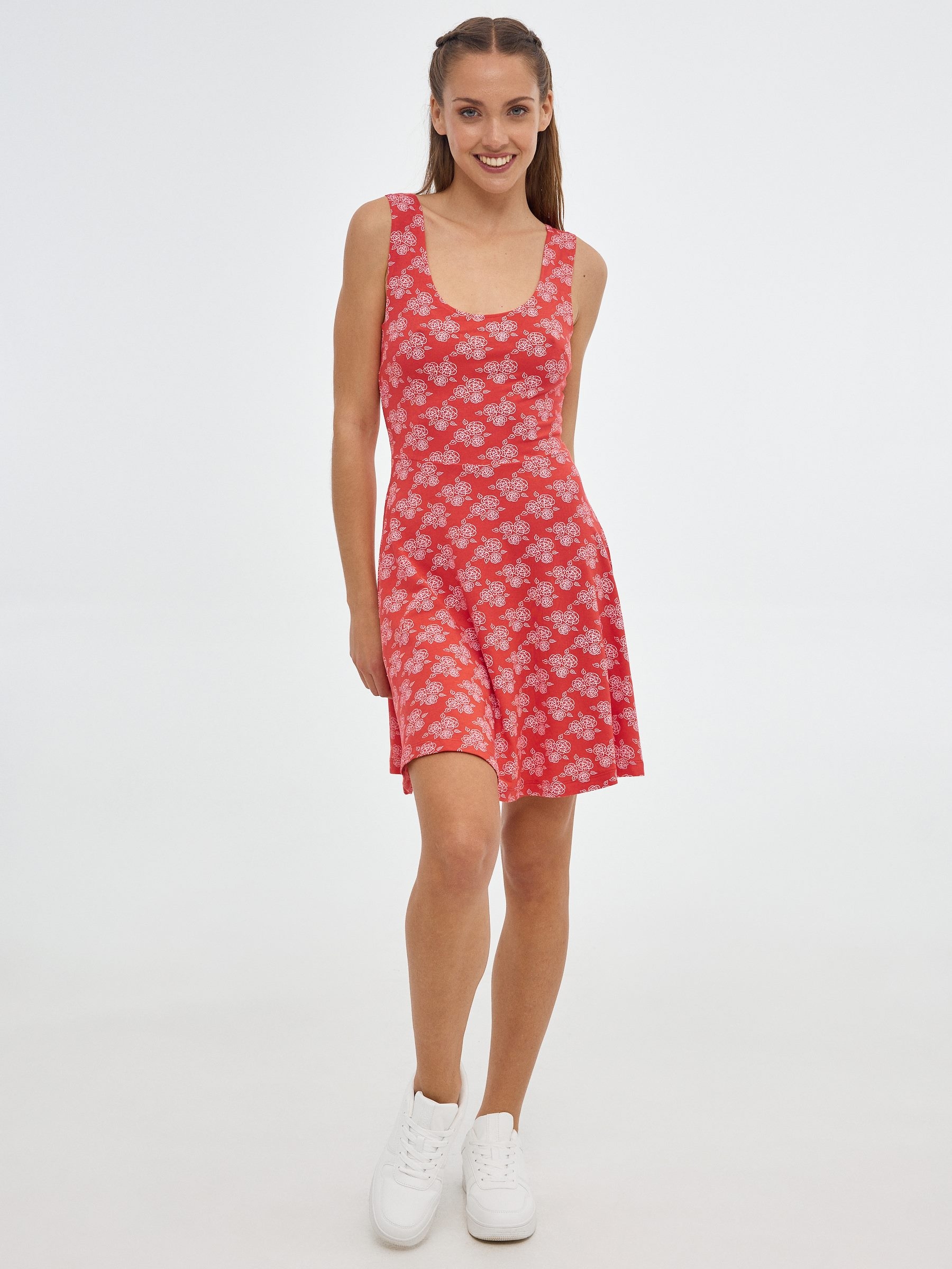 Floral print mini dress red middle front view