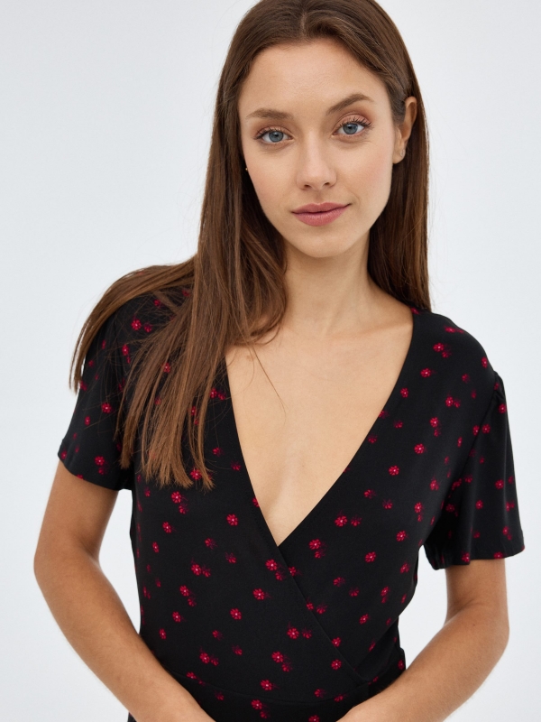 Floral mini cross dress black detail view