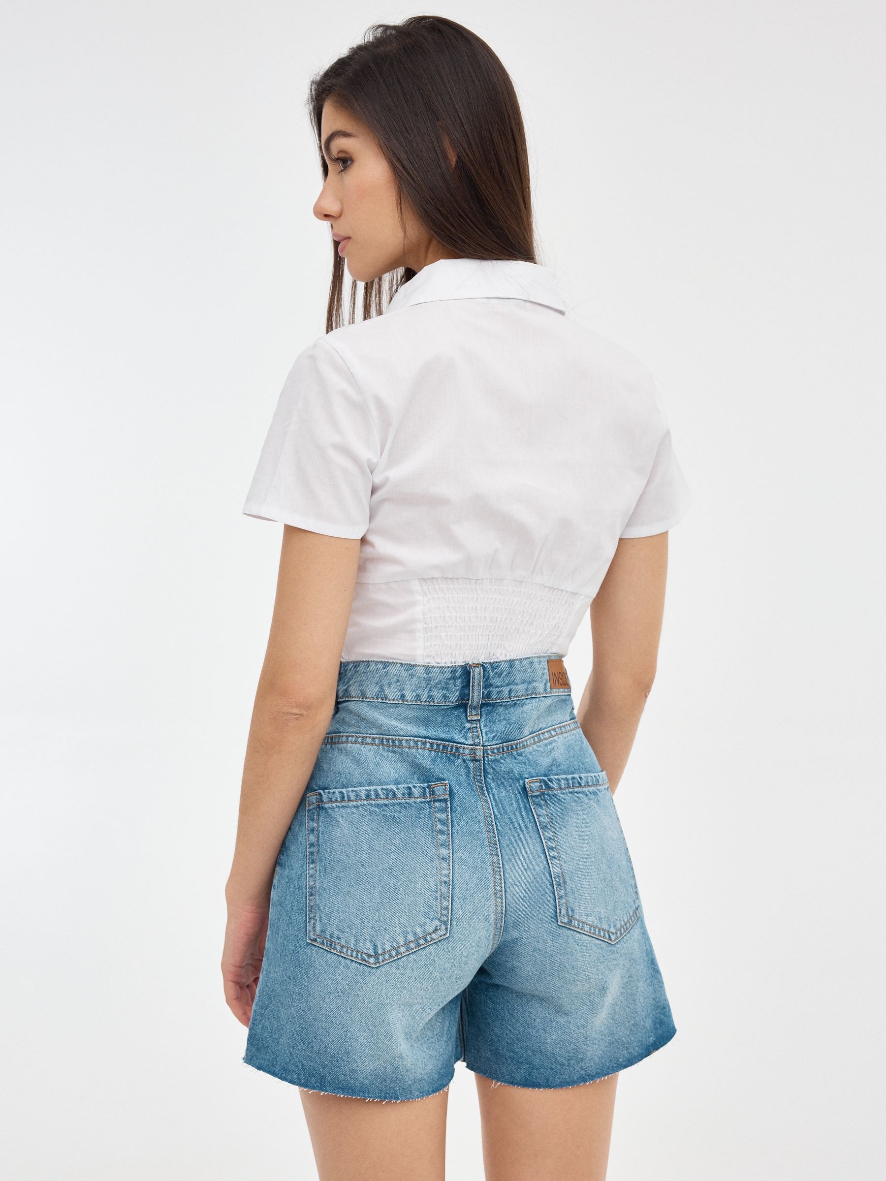 Bermudas de ganga normais Calções de cintura alta azul vista meia frontal