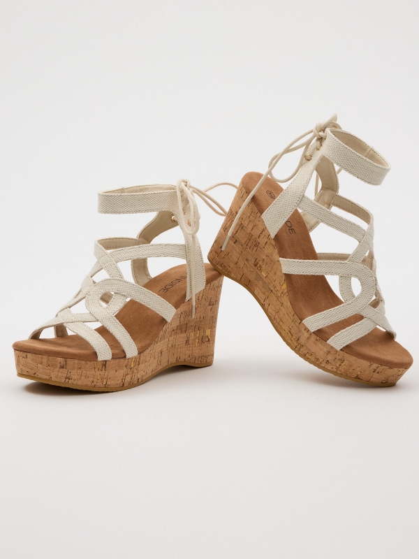 Wedges with lace-up straps sand detail view