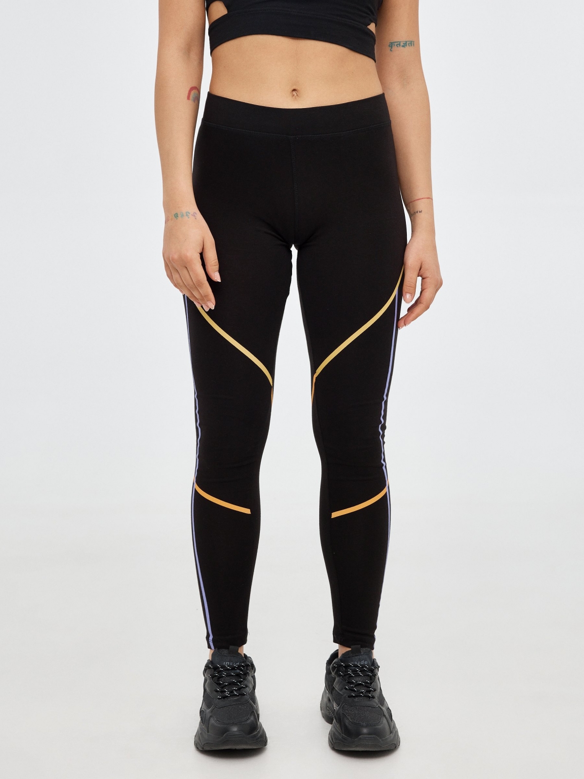 Legging sport gráficos negro vista media frontal