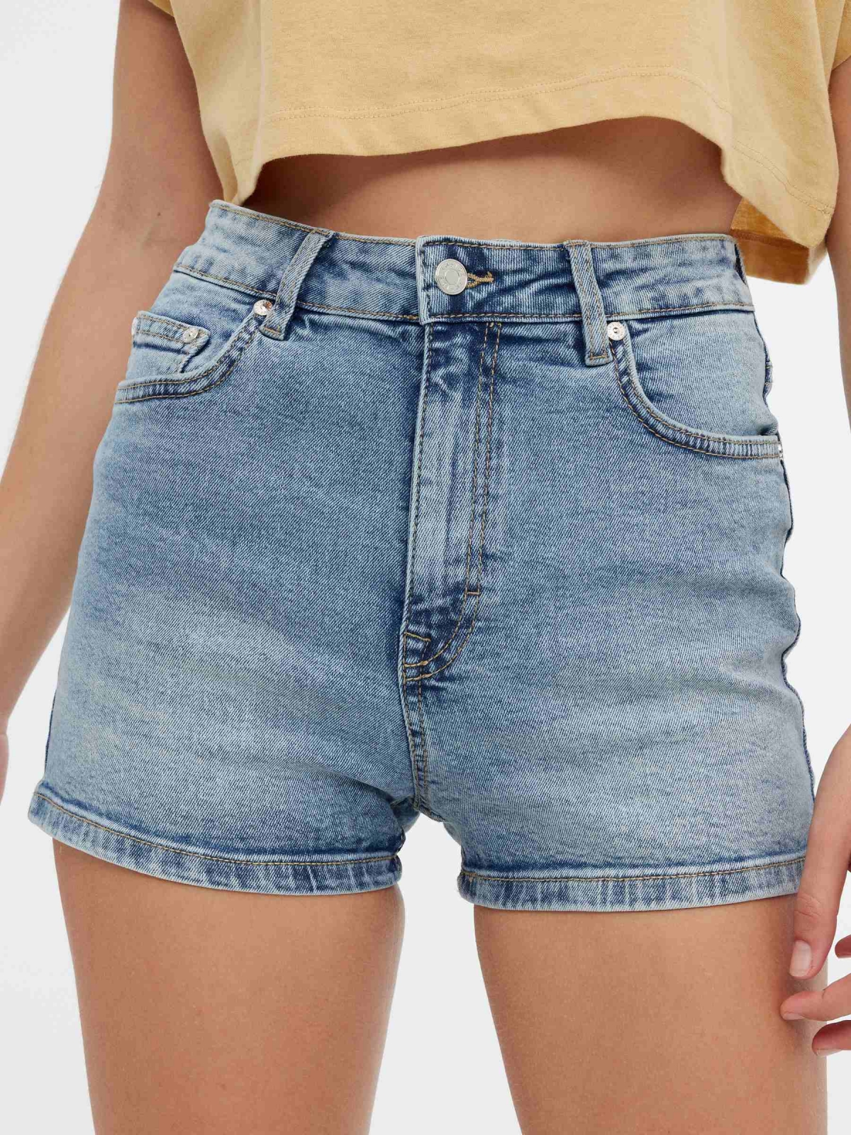 Shorts denim tiro alto azul