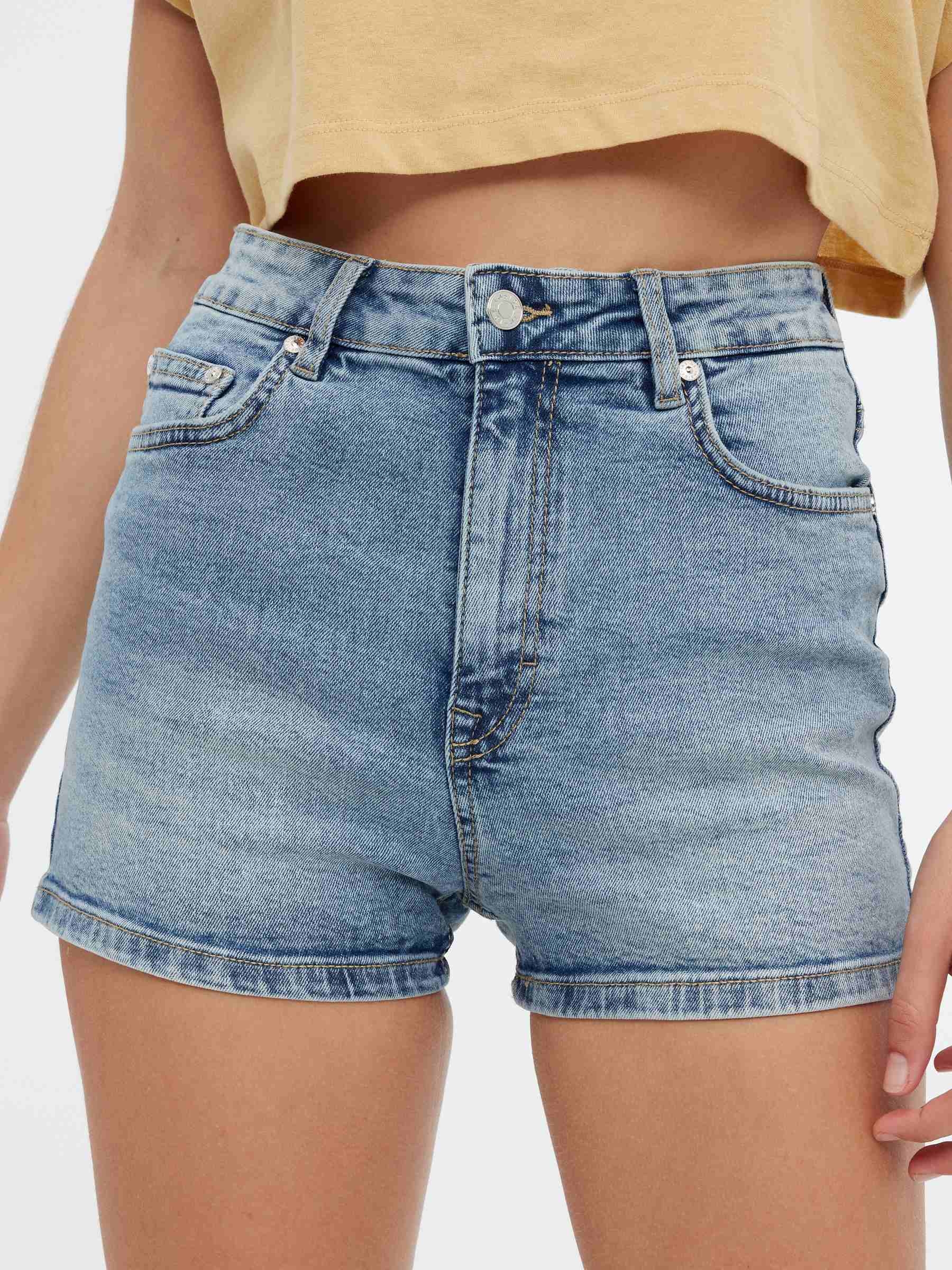Shorts denim tiro alto azul