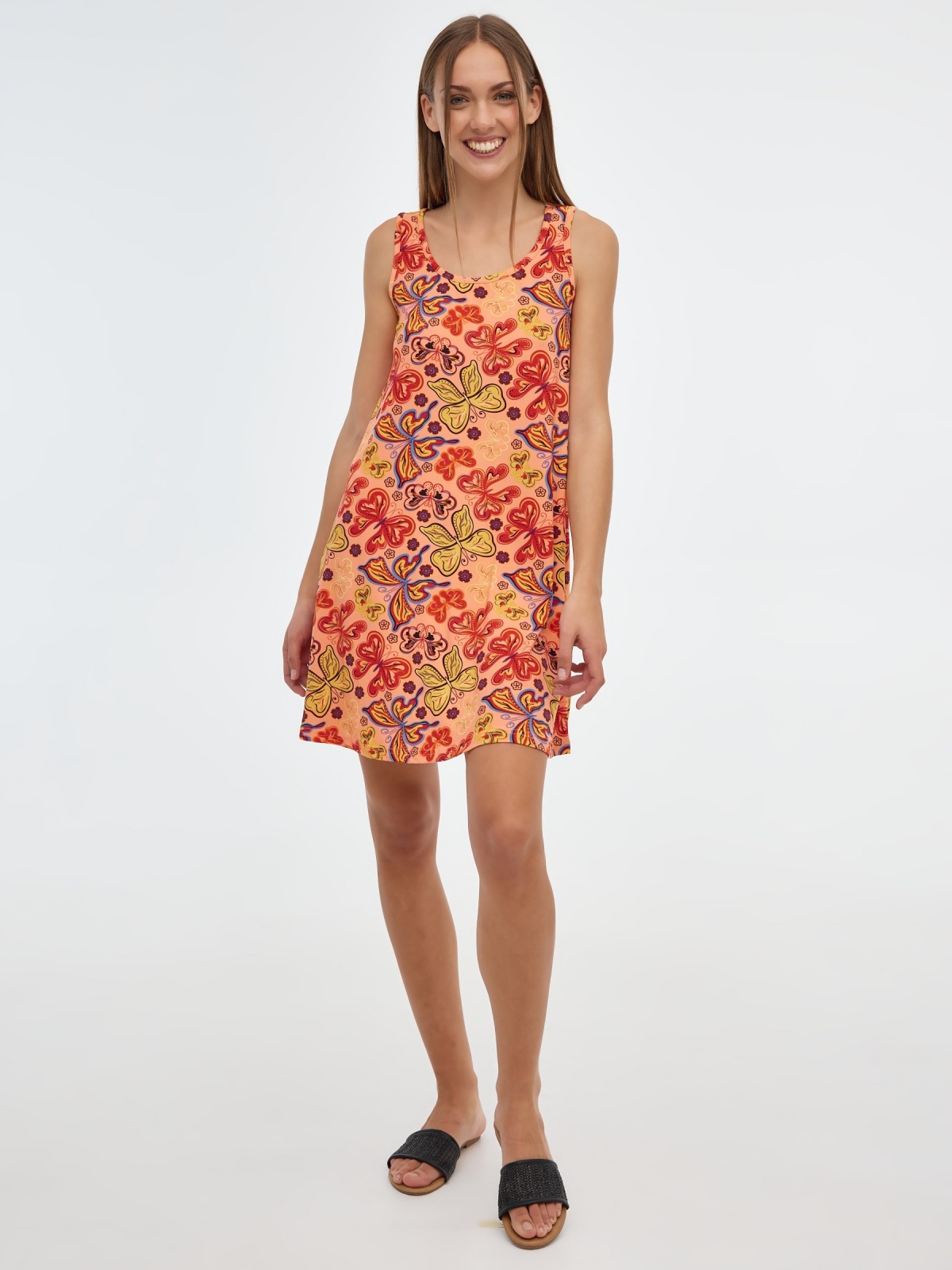 Printed dress salmon front view