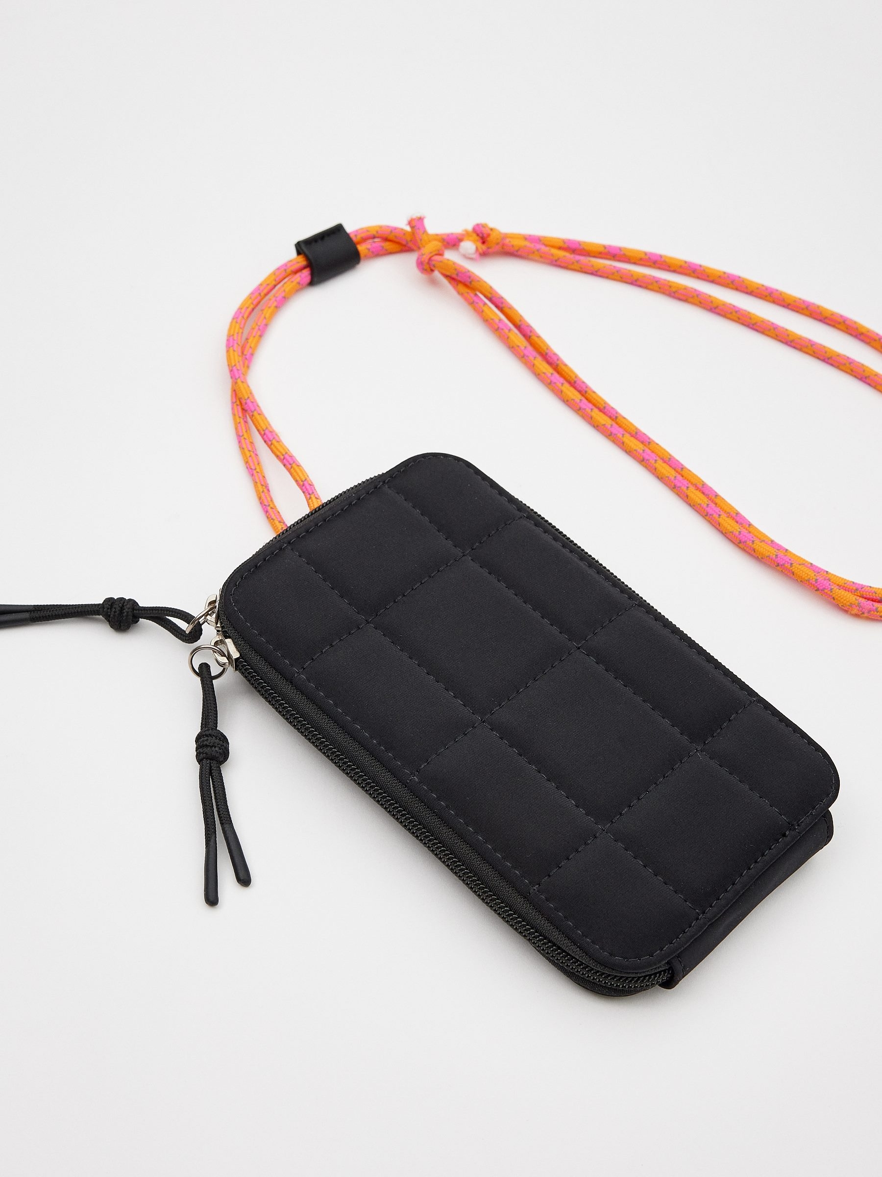 Orange mini drawstring bag black