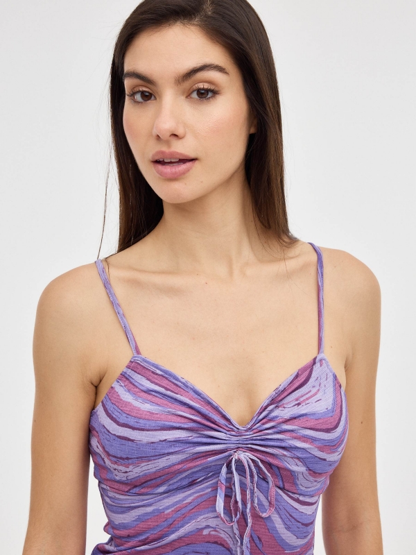 Psychedelic print mini dress lilac detail view