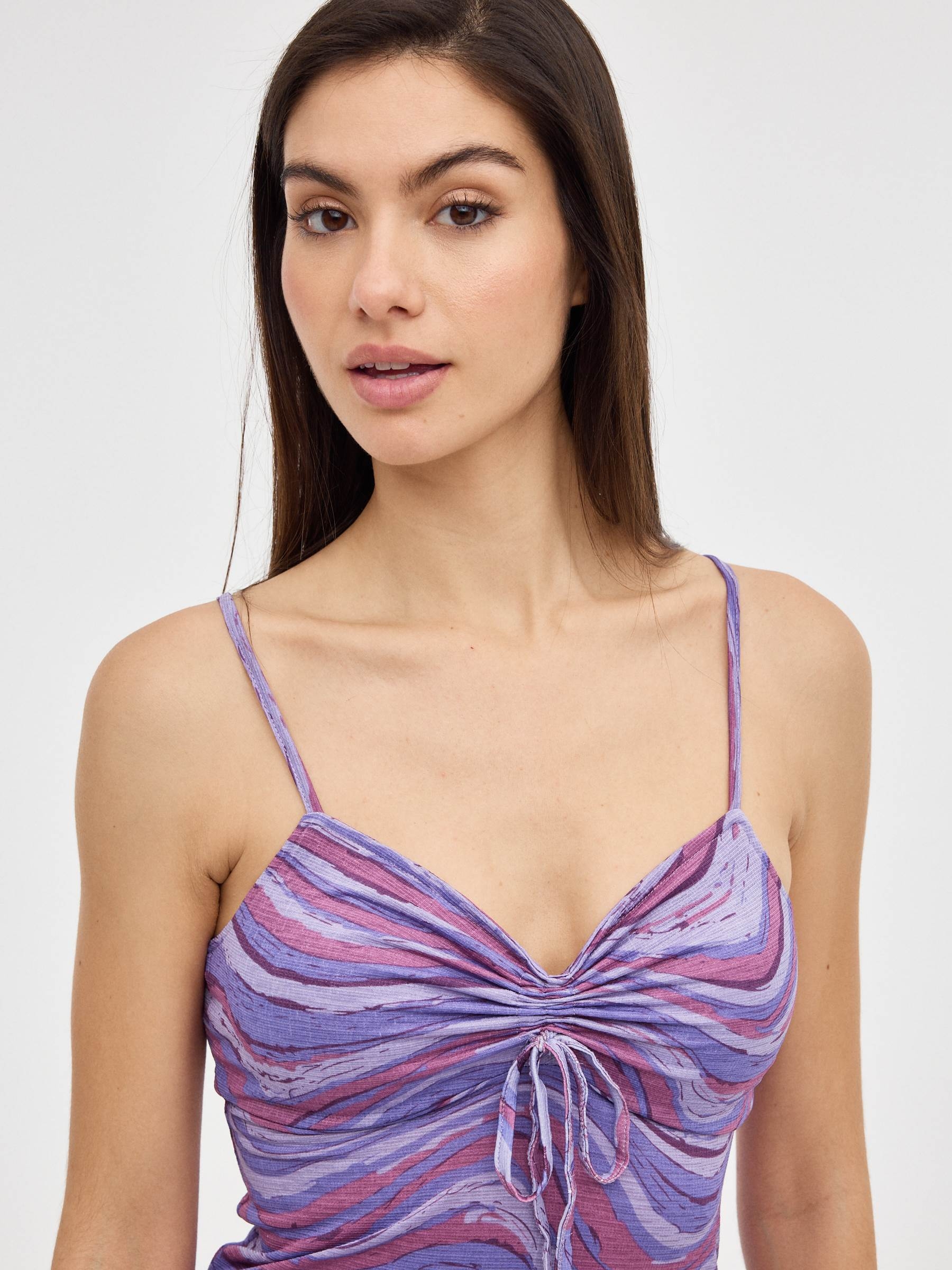 Psychedelic print mini dress lilac middle front view