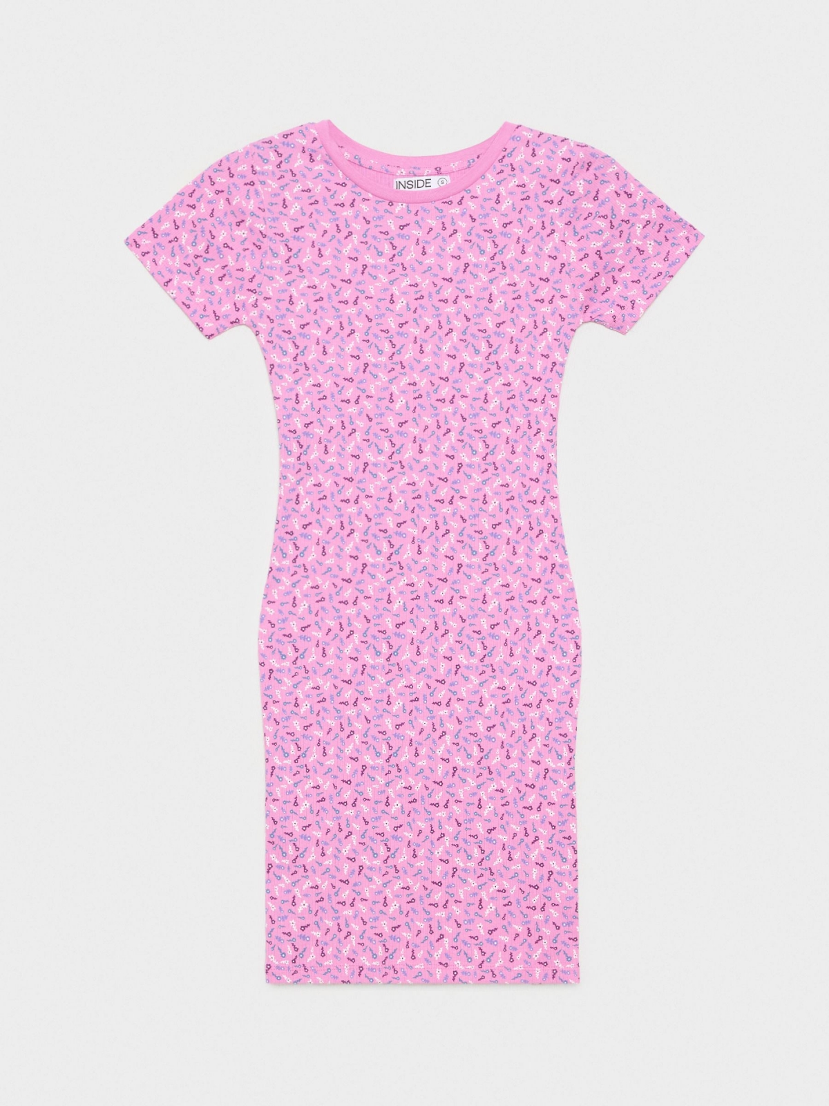 %Pto% Mini vestido cor-de-rosa com costela magenta