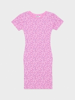 %Pto% Mini vestido cor-de-rosa com costela magenta