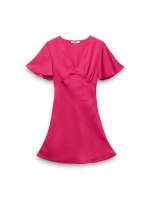 %Pto% Fuchsia cetim mini vestido magenta vista frontal