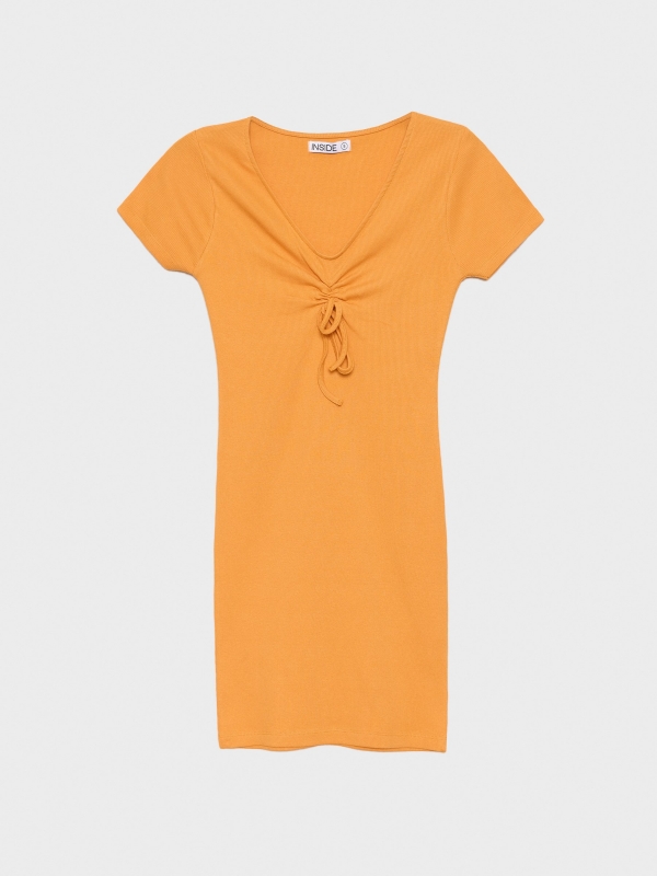  Mini vestido com decote recolhido ocre