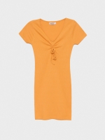 %Pto% Vestido mini escote fruncido ocre