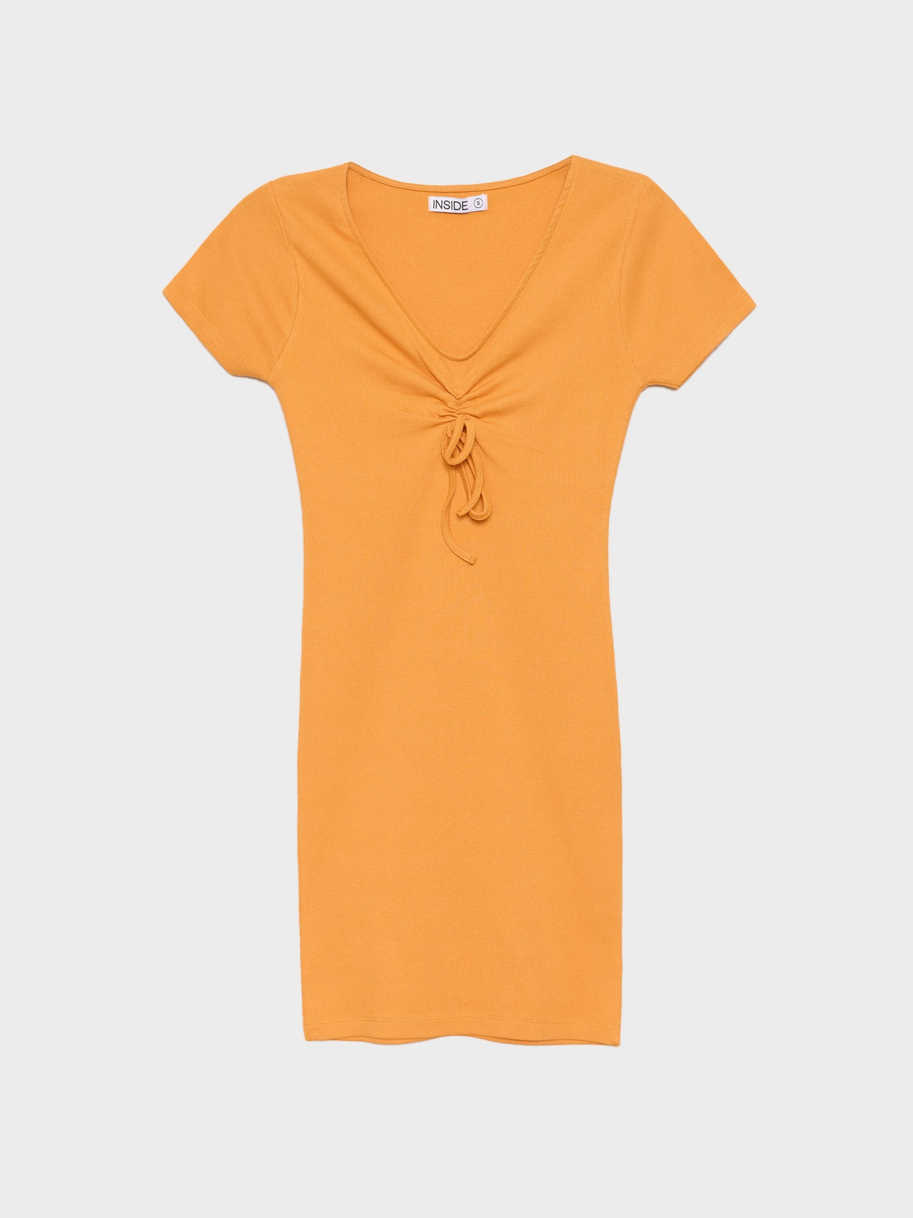 Mini dress with gathered neckline