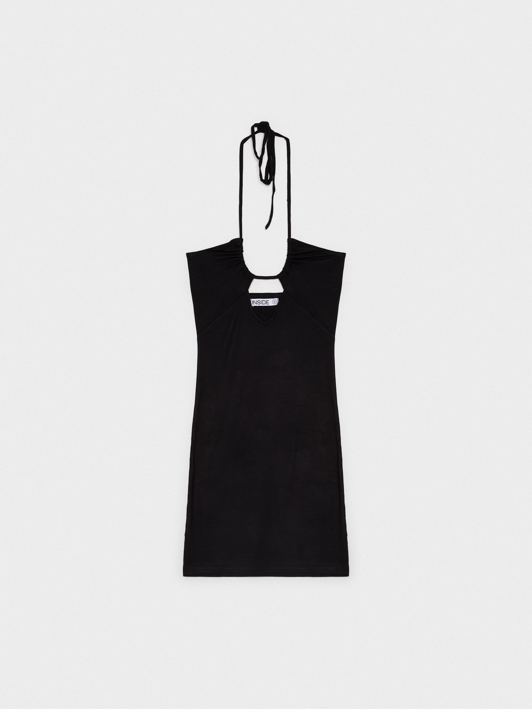 Mini halter cut out dress black middle front view