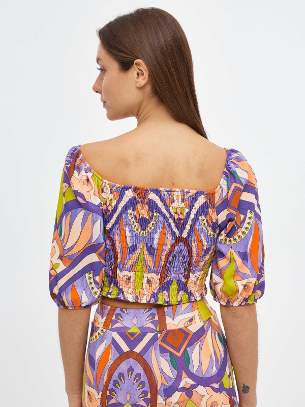 Honeycomb total print blouse lilac middle back view